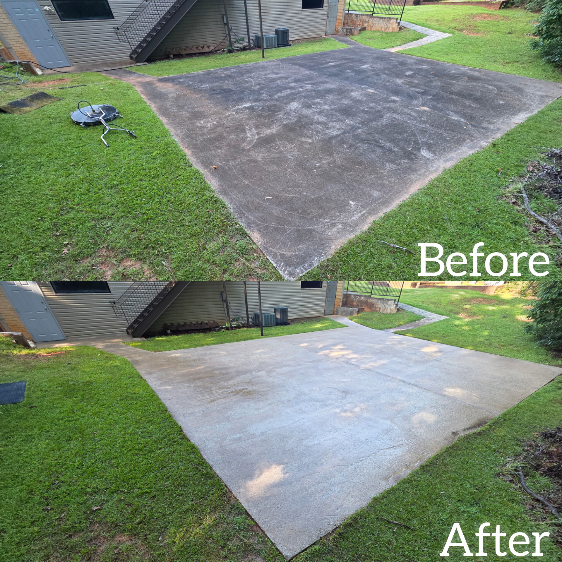 Concrete Patio — Before & After before and after pressure washing